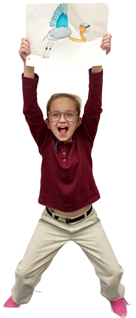 Happy Child holding up artwork