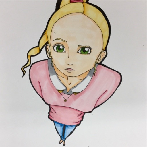 blond Manga girl from above perspective