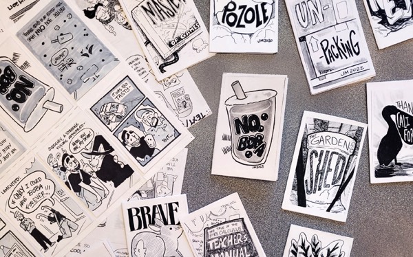 Comics scattered on table