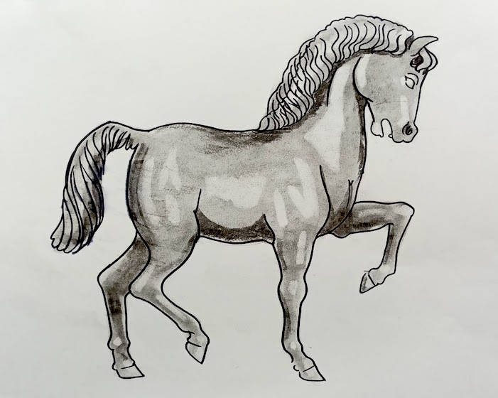 charcoal drawing of da vinci horse