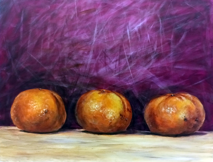 acrylic painting of 3 oranges