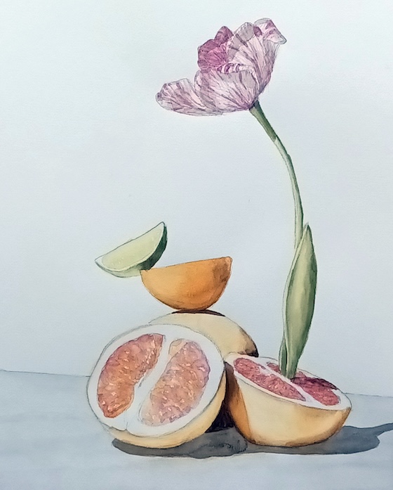 flower and fruit watercolor painting