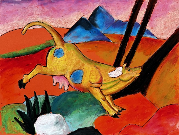 orange cow oil pastel drawing